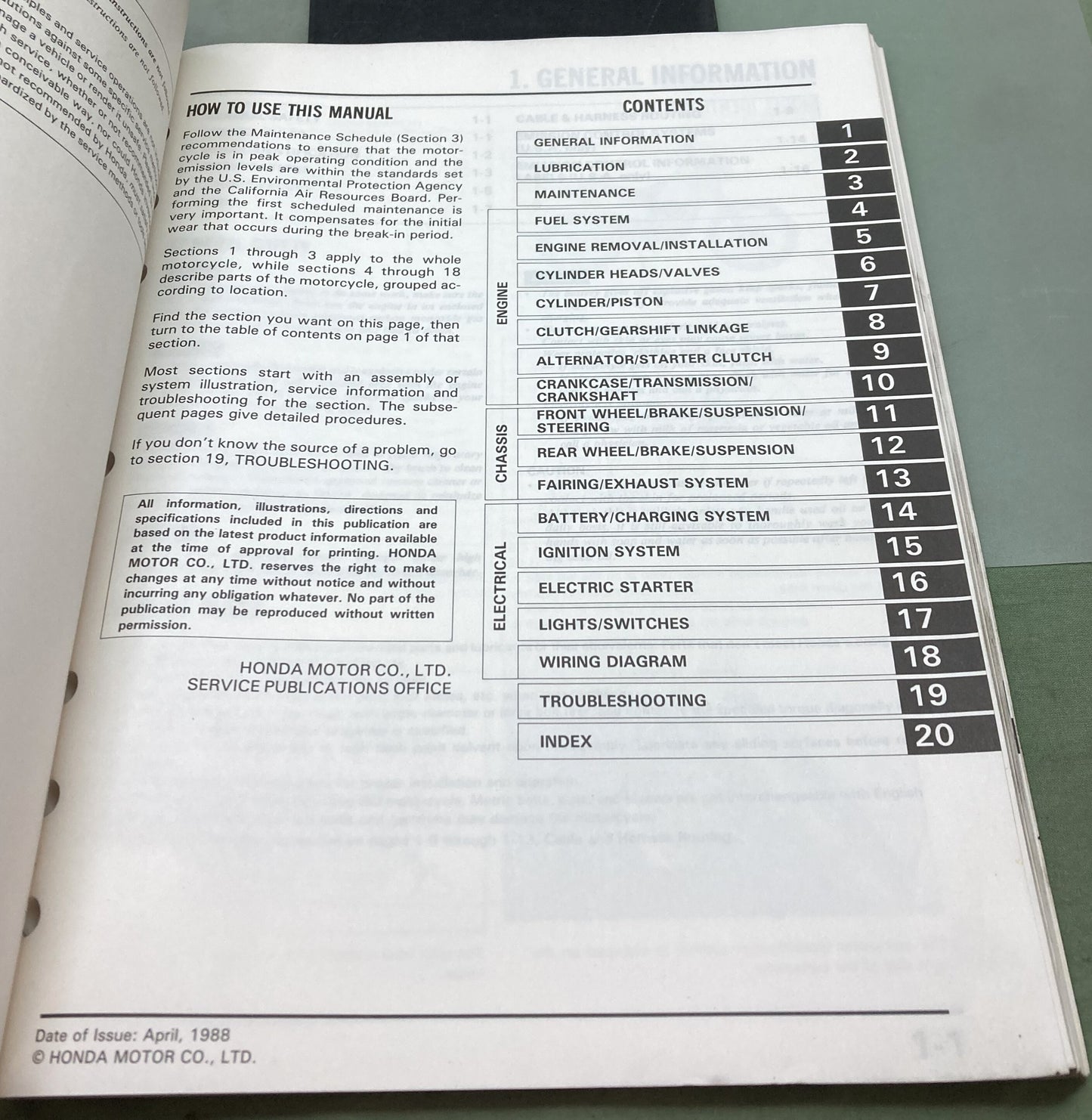 Genuine Honda 61KY700 NX125 Service Manual 1988