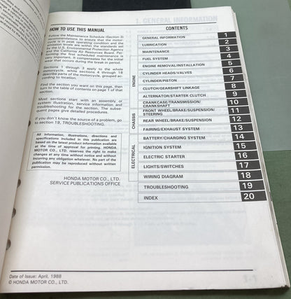 Genuine Honda 61KY700 NX125 Service Manual 1988