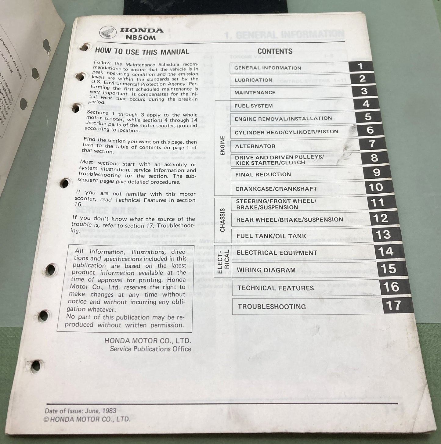 Genuine Honda 61GE801 NB50M aero50 Shop Manual 1984