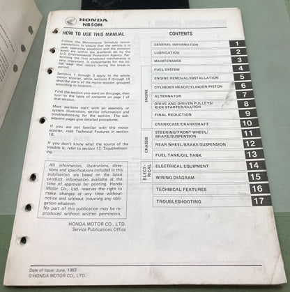 Genuine Honda 61GE801 NB50M aero50 Shop Manual 1984