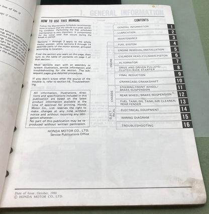 Genuine Honda 61GK803 NQ50 Spree Service Manual 1986
