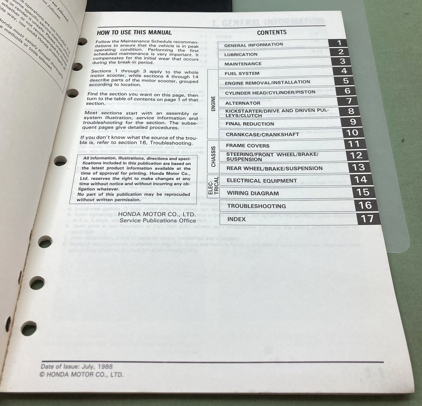 Genuine Honda 61GS601 SB50 Elite50ES SB50P Elite50E Service Manual 1988