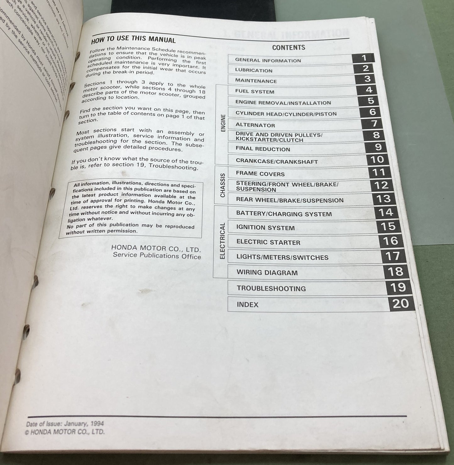 Genuine Honda 61GS705 SA50/SA50P Elite 50 LX/SR/S Service Manual 1994