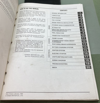 Genuine Honda 61GS705 SA50/SA50P Elite 50 LX/SR/S Service Manual 1994