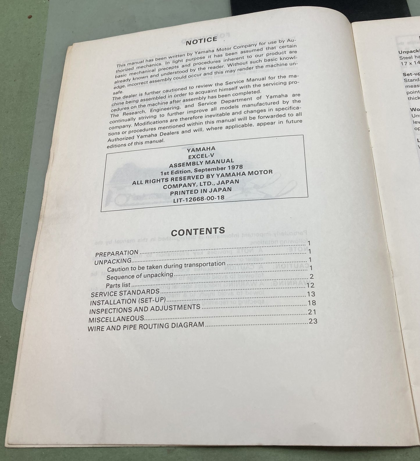 Genuine Yamaha LIT-1266-00-18 Excel-V Snowmobile Assembly Manual 1978