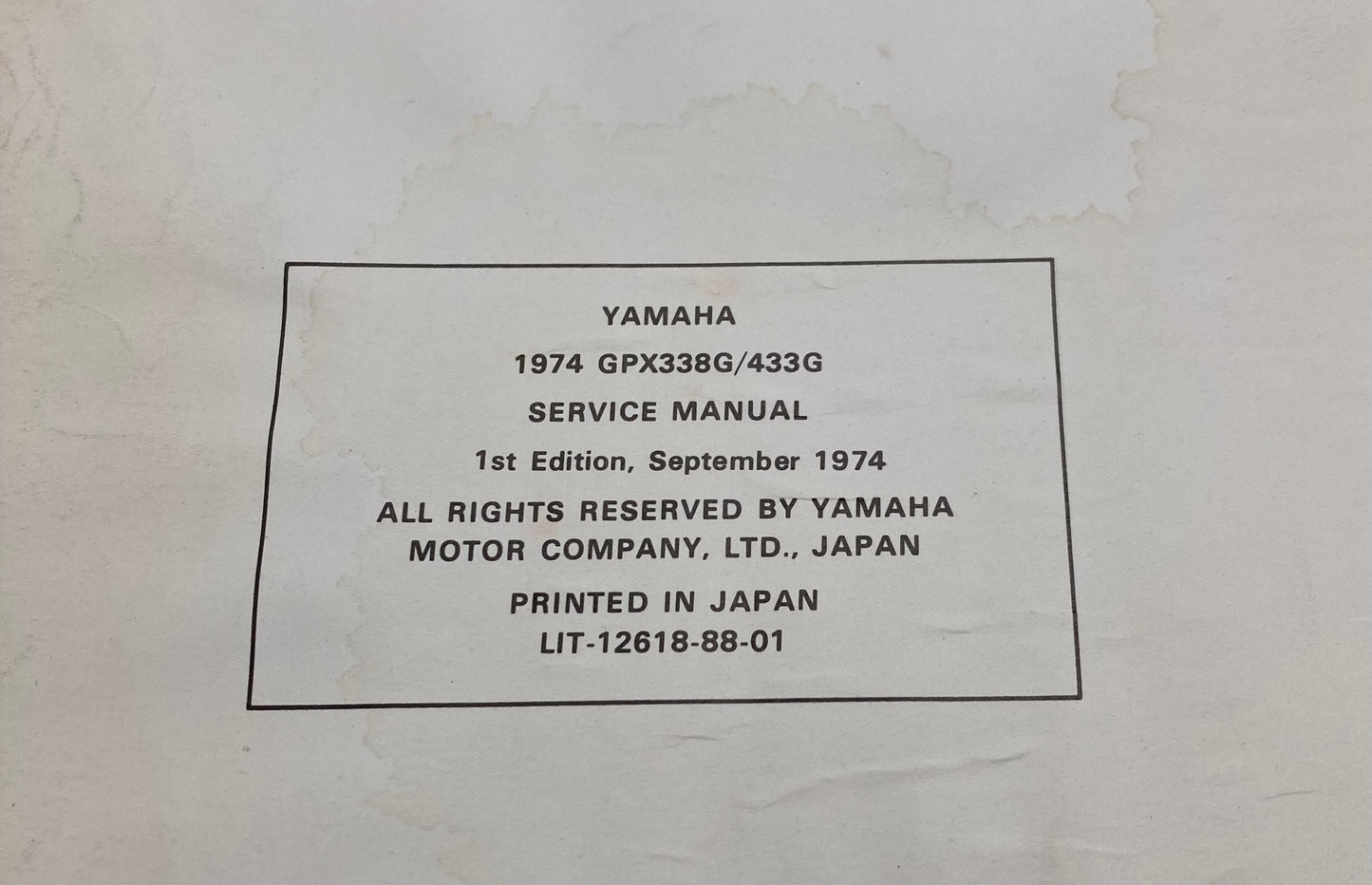 Genuine Yamaha LIT-12618-88-01 Snowmobile GPX338G/GPX433G Service Manual 1974