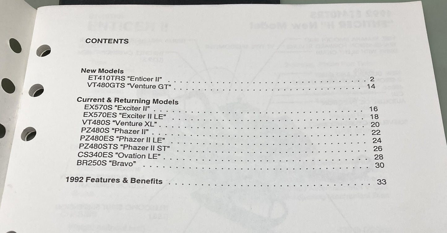 Genuine Yamaha SPR91-062 Snowmobile Model Guide 1992
