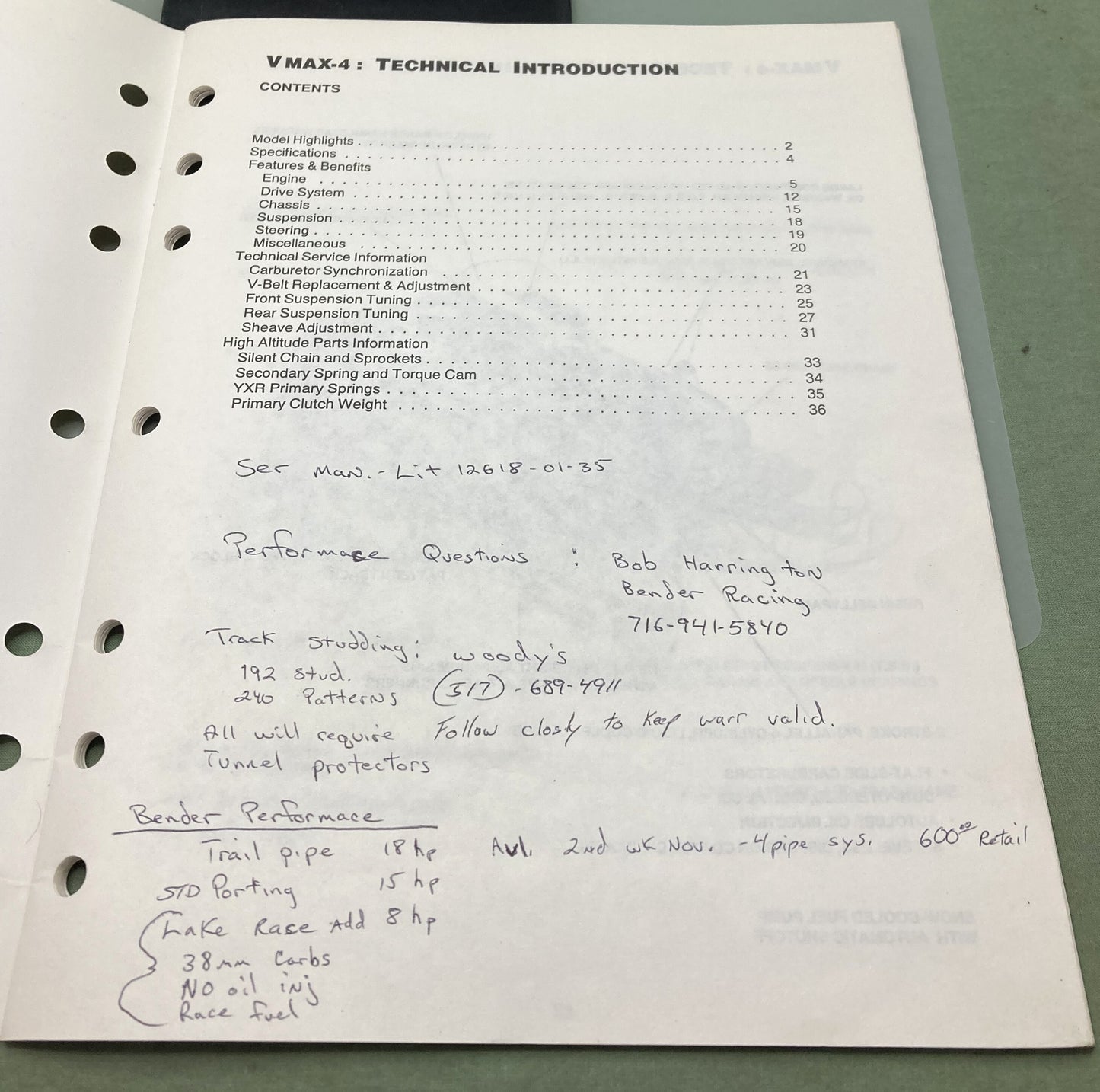 Genuine Yamaha SPR91-063 V Max-4: Technical Introduction 1992
