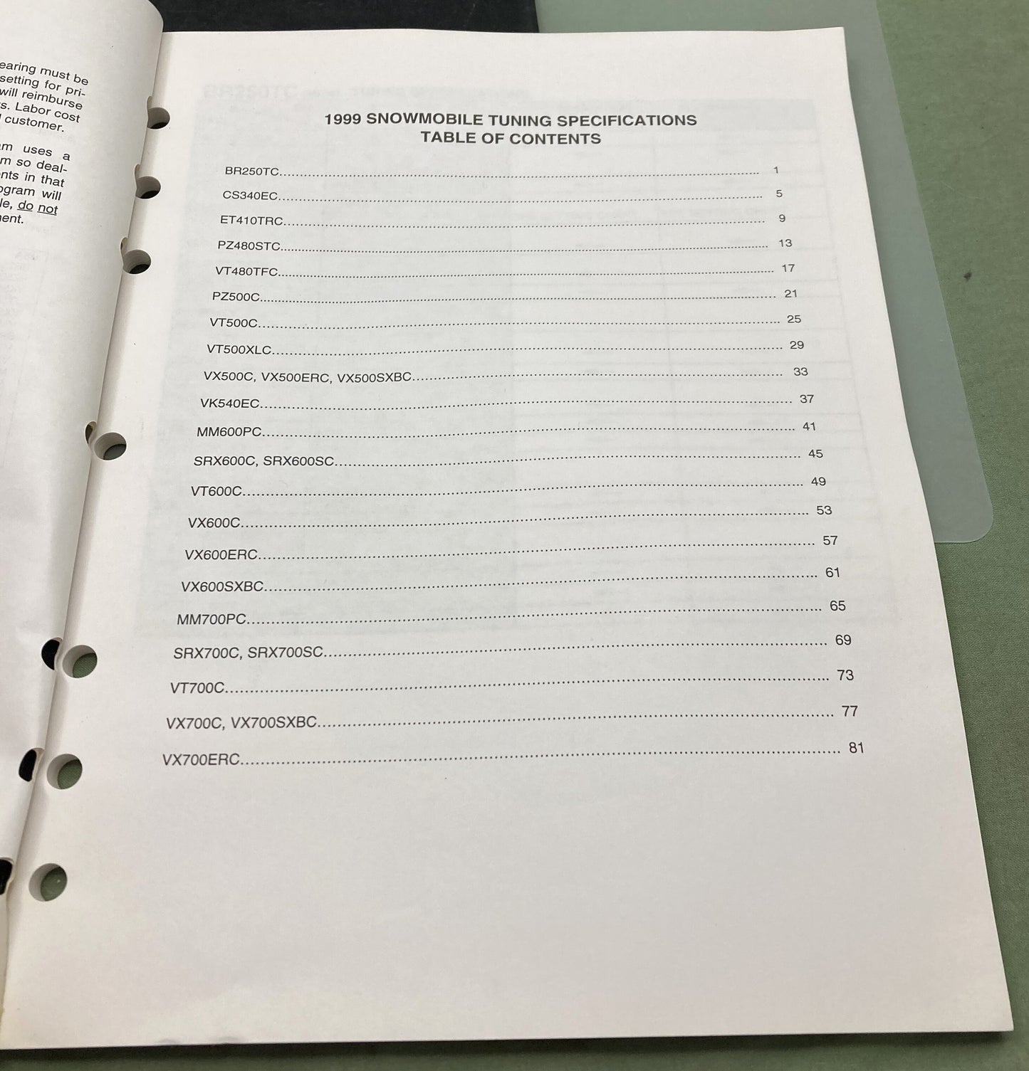 Genuine Yamaha 98-107 Power Launch Tuning Specifications 1999