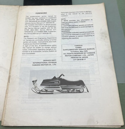 Genuine Yamaha LIT-12618-00-17 Snowmobile EX440C Supp. Service Manual 1978