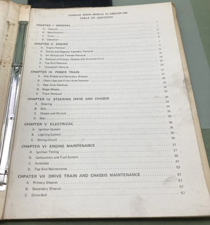 Genuine Yamaha LIT-12618-11-00 Snowmobile SL-338B, SW-396 Service Manual 1971
