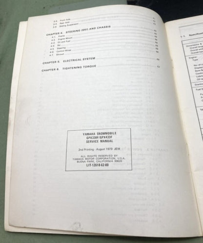 Genuine Yamaha LIT-12618-62-00 GPX 338F/433F Service Manual 1979