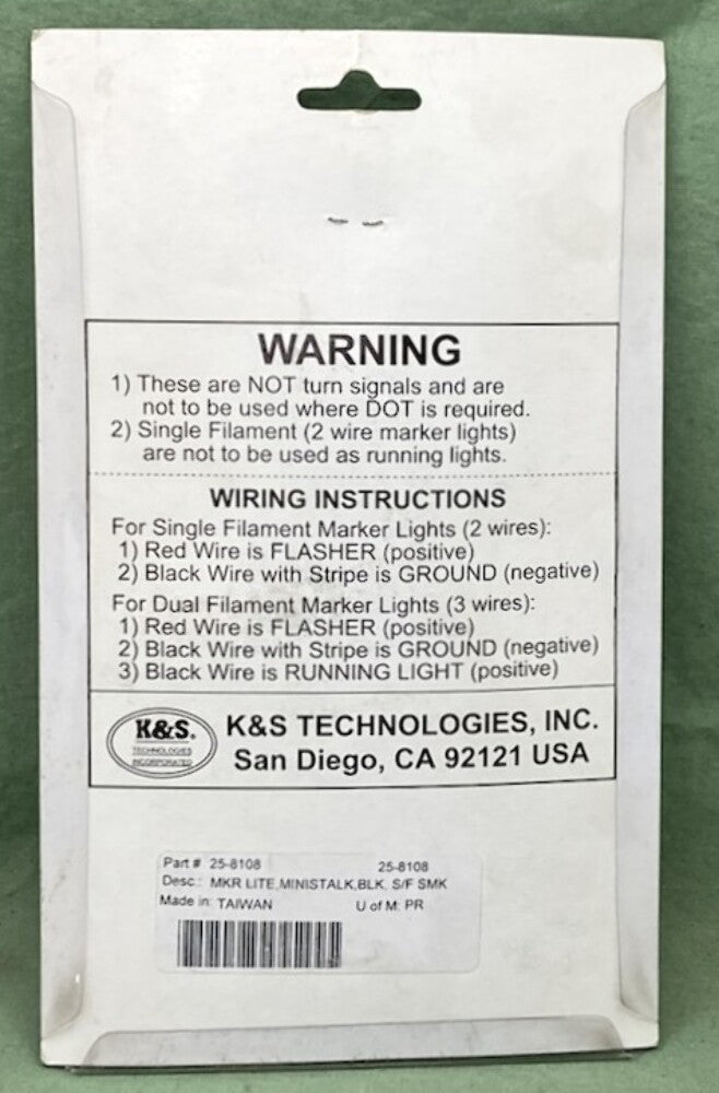 New Genuine K&S Technologies 25-8108 Marker Lights, Mini Stalk, Black/Smoke Lens