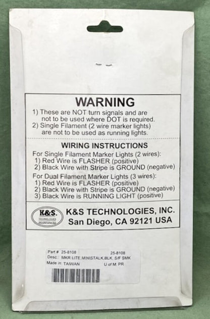 New Genuine K&S Technologies 25-8108 Marker Lights, Mini Stalk, Black/Smoke Lens