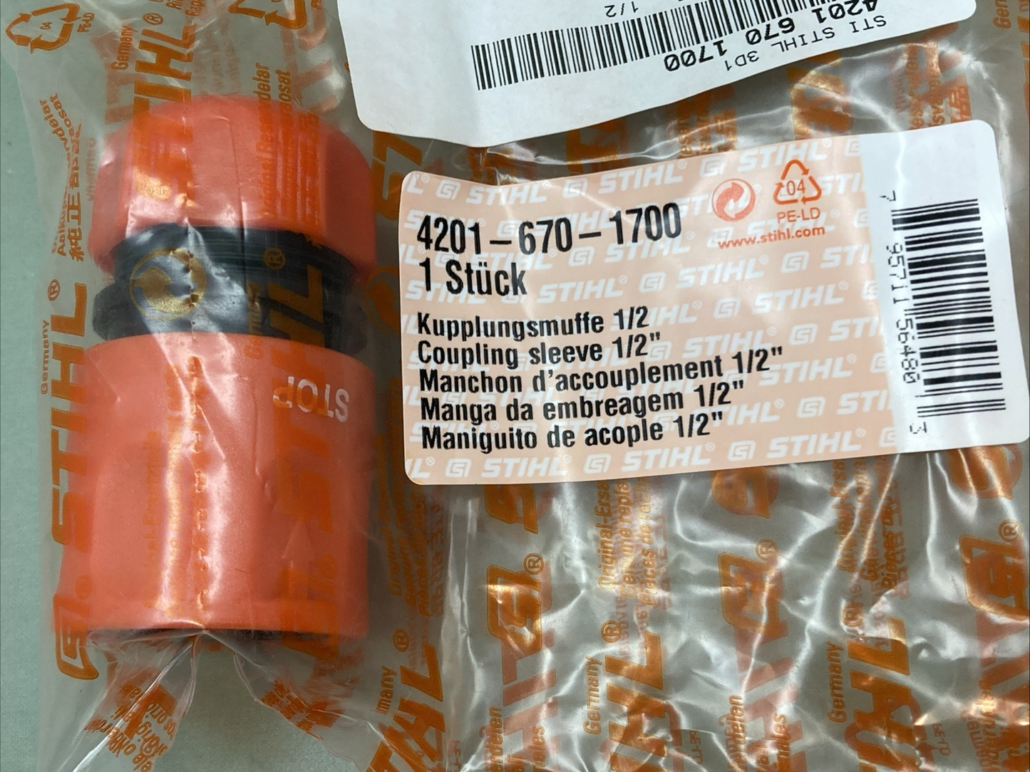 NEW GENUINE STIHL 4201-670-1700 Coupling sleeve 1/2"