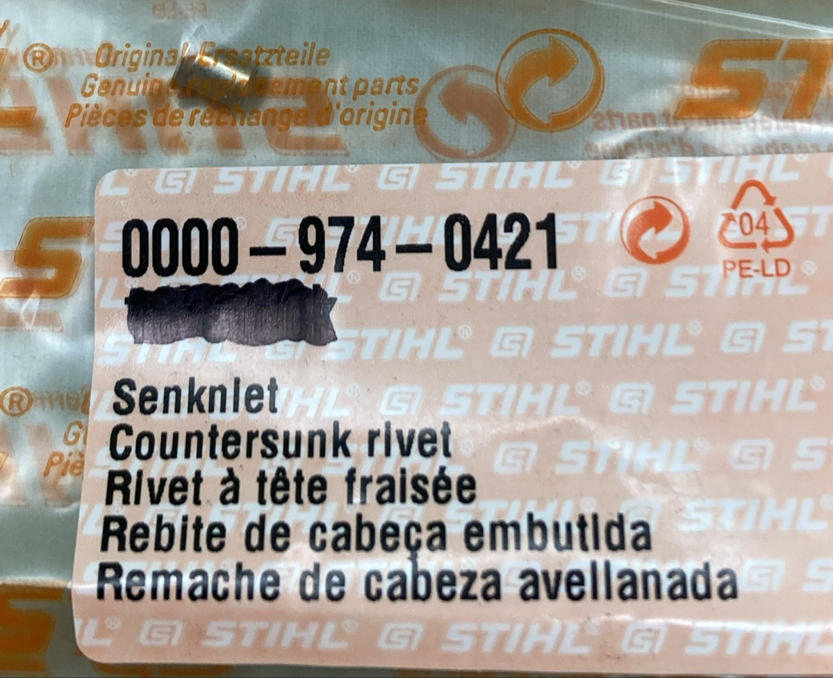 NEW GENUINE STIHL 0000-974-0421 COUNTERSUNK Rivet 1/4" .050"