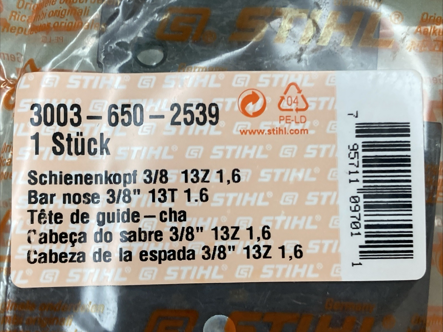 NEW GENUINE STIHL 3003-650-2539 BAR NOSE 3/8" 13T 1.6