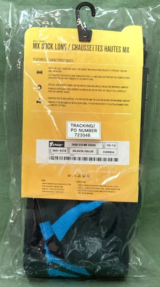 New Genuine Thor 3431-0214 S15 MX Sock Long Size 10-13 Black/Blue