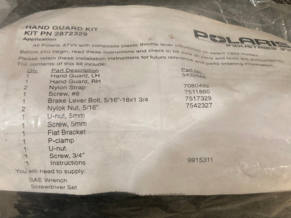 Polaris 2872329 Hand Guard Kit New Genuine