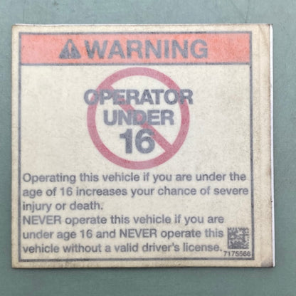 Polaris 7175566 Decal Age Warning 16 7175374 7172559 7175101 New Genuine