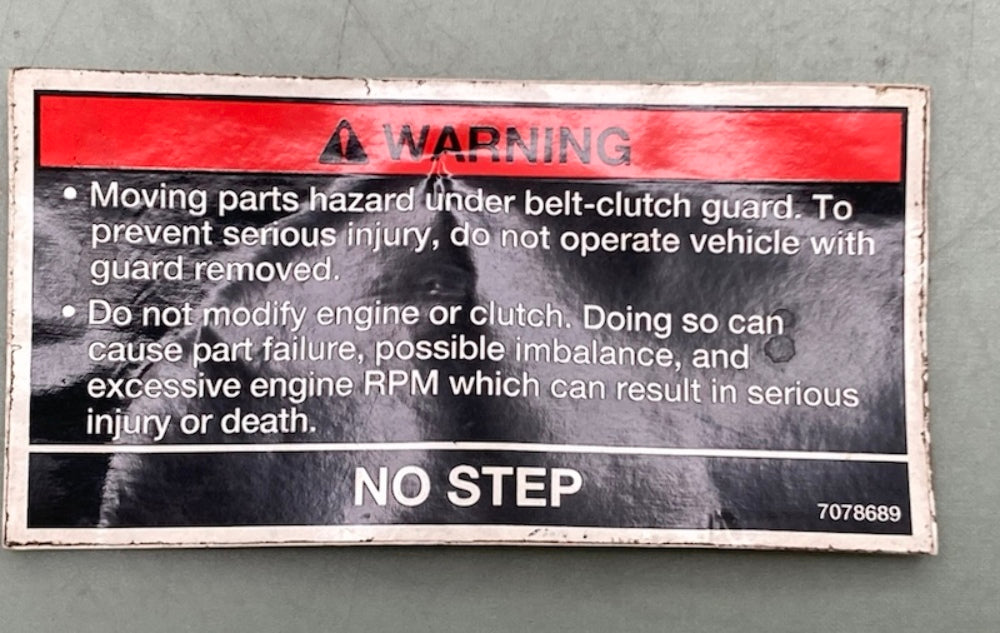 Polaris 7078689 Decal Warning Clutch cvr New Genuine