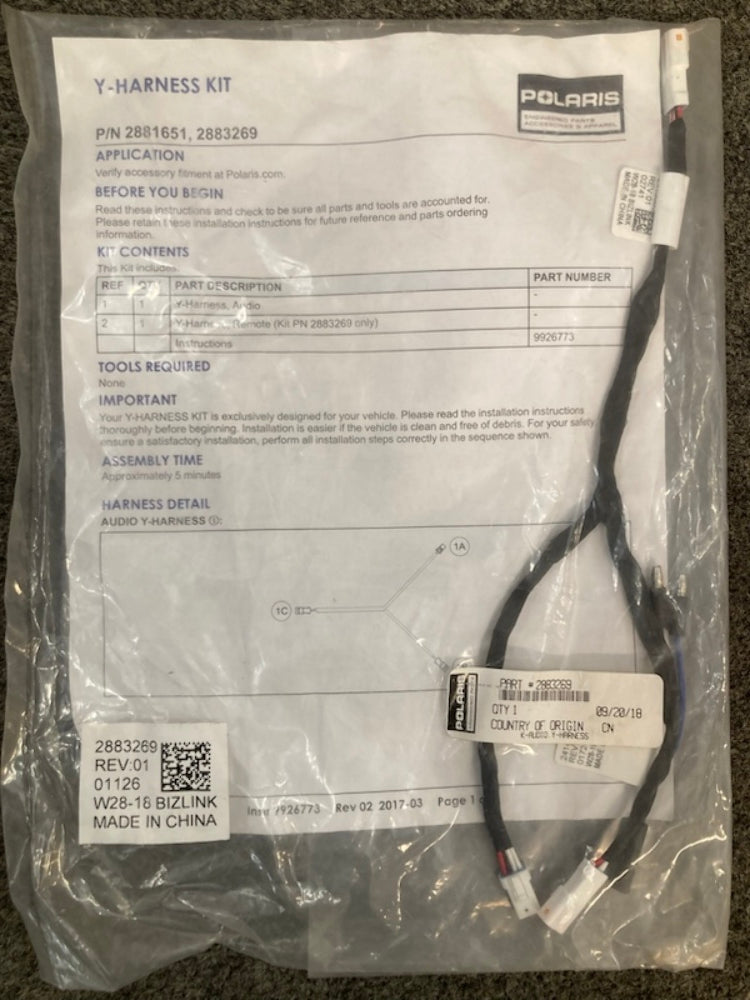 Polaris 2883269 K Audio Y Harness Kit 2881651 New Genuine