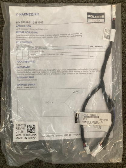 Polaris 2883269 K Audio Y Harness Kit 2881651 New Genuine