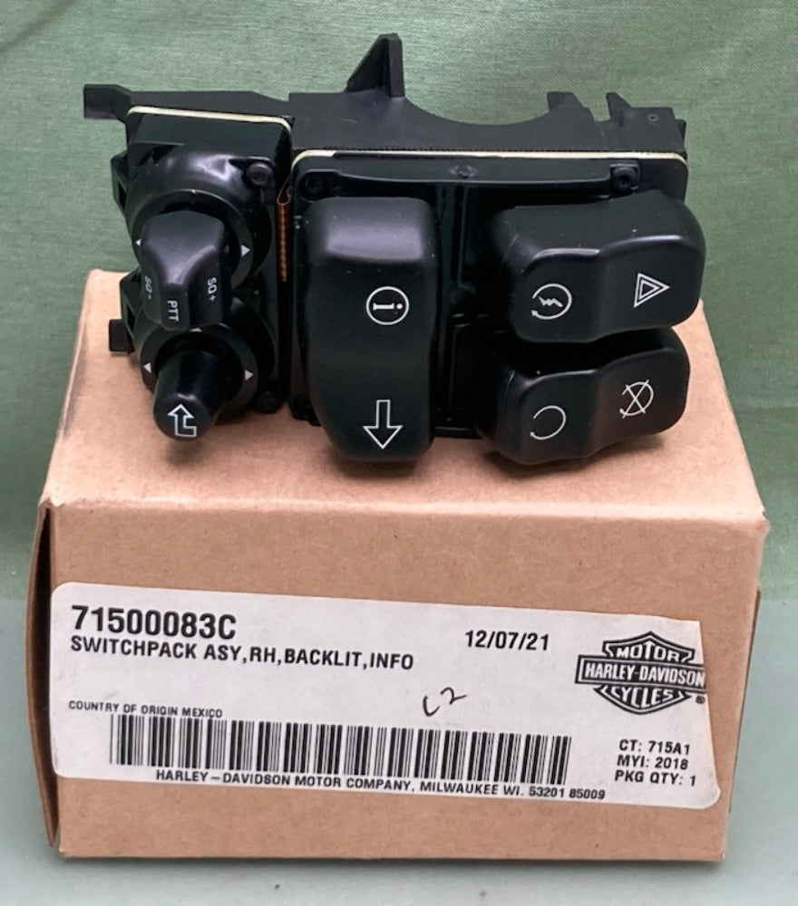 Harley Davidson 71500083C SWITCHPACK ASY RH BACKLIT INFO New Genuine