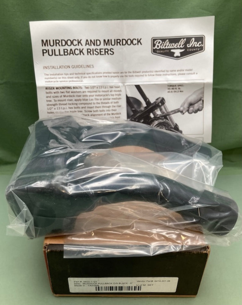 Biltwell 0602-1122 Murdock Risers Pullback O/S BLACK 6" 6414-201-06 New Genuine