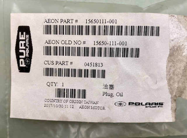 Polaris 0451813 Plug, Oil New Genuine