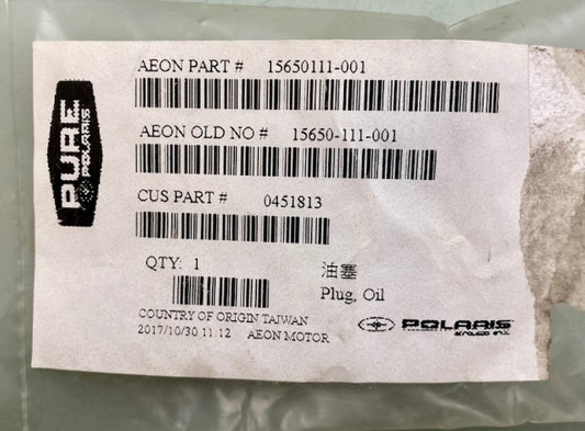 Polaris 0451813 Plug, Oil New Genuine