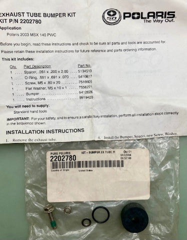 Polaris 2202780 Exhaust Tube Bumper Kit New Genuine