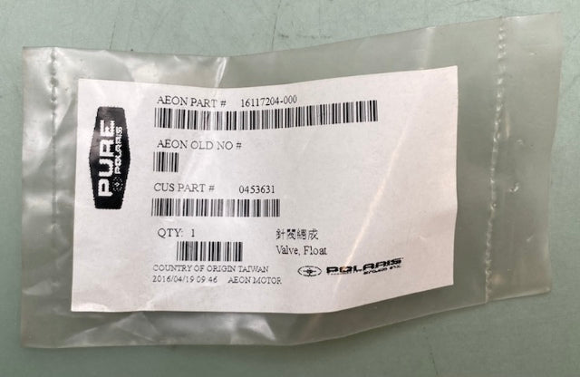 Polaris 0453631 VALVE, FLOAT New Genuine