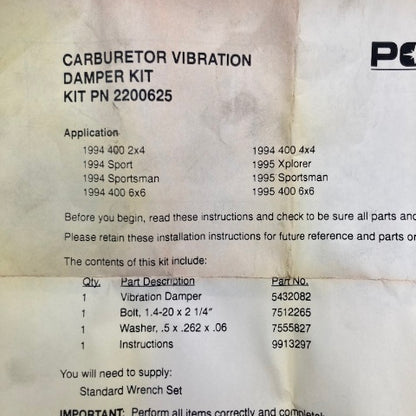 Polaris 2200625 BOG,400 SRVC KIT New Genuine