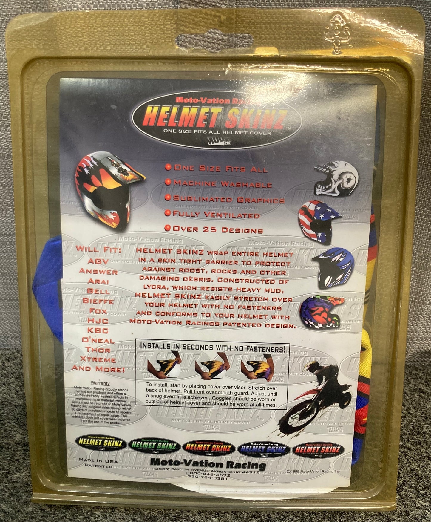 New Genuine Moto-Vation Racing Helmet Skinz Wrap Cover, Blue, Red and Yellow