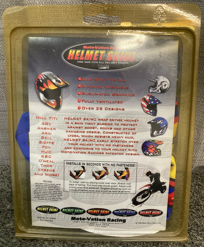 New Genuine Moto-Vation Racing Helmet Skinz Wrap Cover, Blue, Red and Yellow