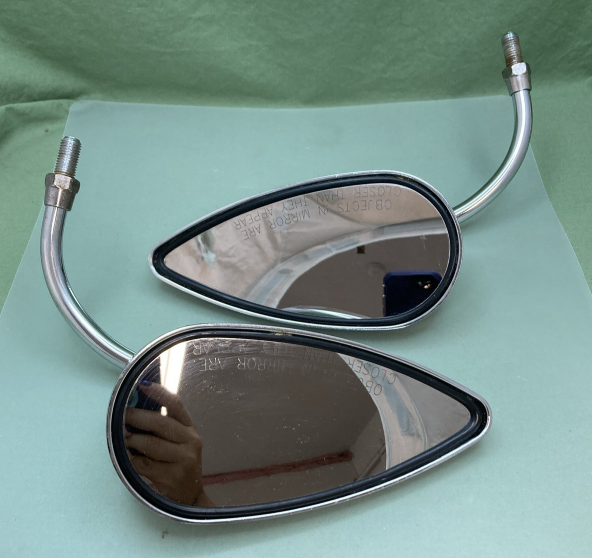 ARLEN NESS 13-036 13-035 Chrome Left & Right Teardrop Mirror, Steel Stem