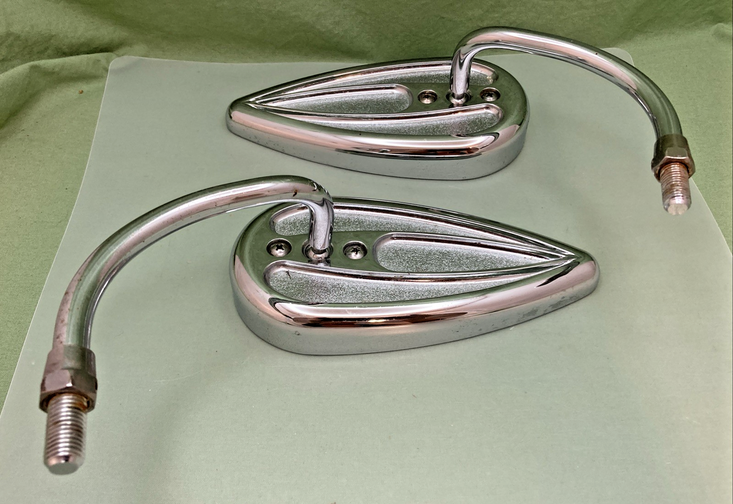 ARLEN NESS 13-036 13-035 Chrome Left & Right Teardrop Mirror, Steel Stem