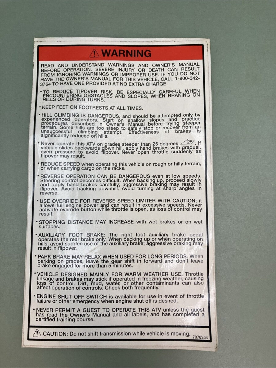 NEW GENUINE POLARIS 7078354 Decal-Warn, Disc