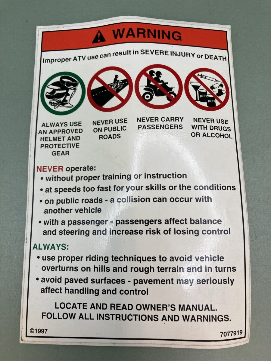 NEW GENUINE POLARIS 7077919 Decal-Warn, General, Cpsc