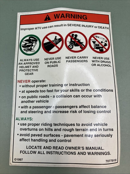 NEW GENUINE POLARIS 7077919 Decal-Warn, General, Cpsc