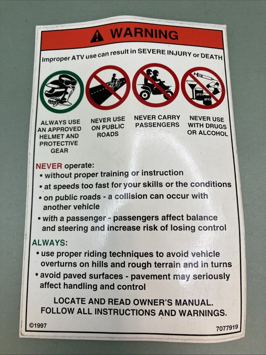 NEW GENUINE POLARIS 7077919 Decal-Warn, General, Cpsc