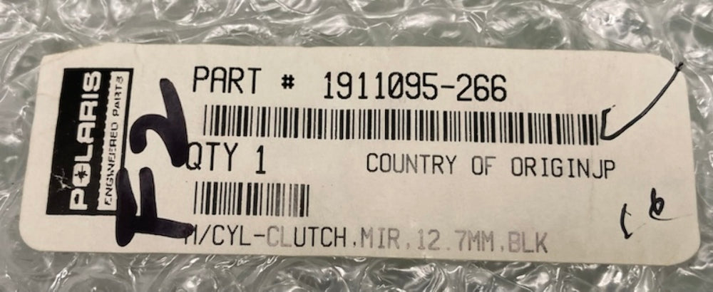 Polaris 1911095-266 M/CYL-Clutch, Mir, 12.7MM, Blk; New Genuine