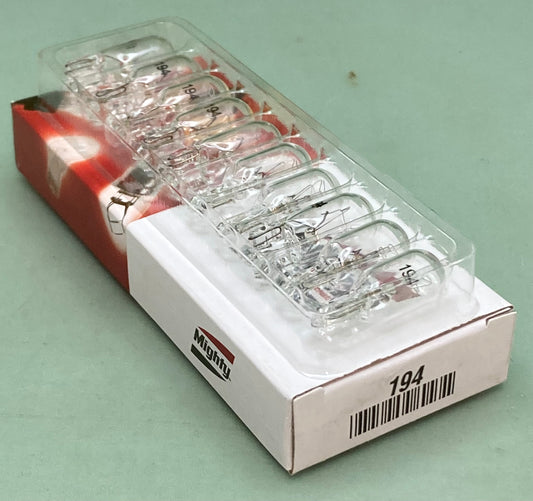 10 Pk New Genuine Mighty 194 Clear Wedge Instrument Panel Bulb 3W 12V