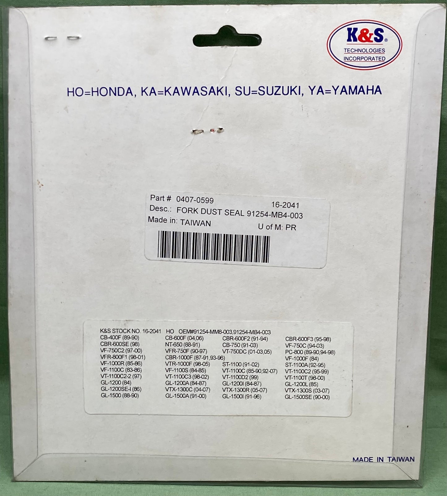 New Genuine K&S 16-2041 Dust Seal, 0407-0599