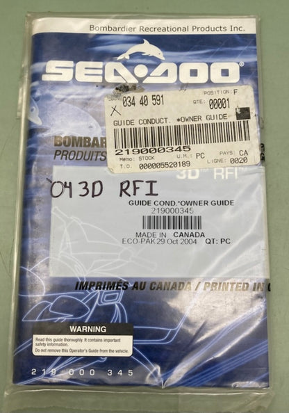 Sea-Doo 219000345 Owner's Guide Cond.2004 New Genuine