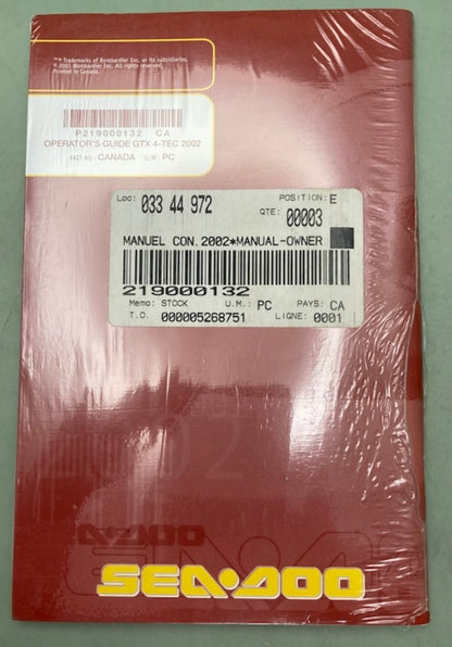 Sea-Doo 219000132 Operator's Guide GTX 4-Tec Con.2002 New Genuine