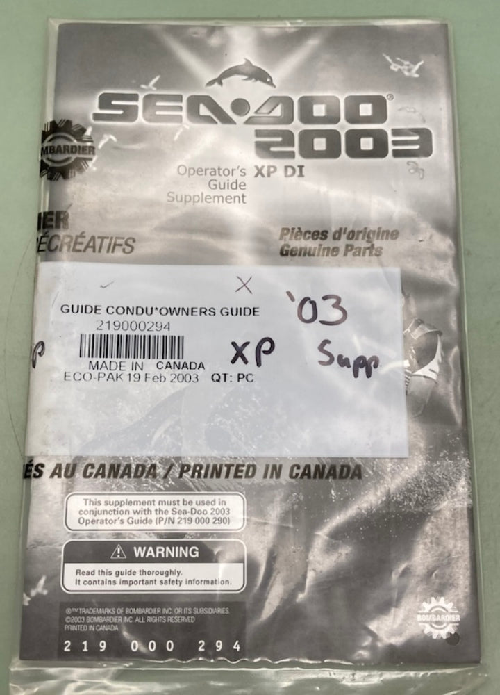Sea-Doo 219000294 Operator's  Guide Supp.2003 New Genuine