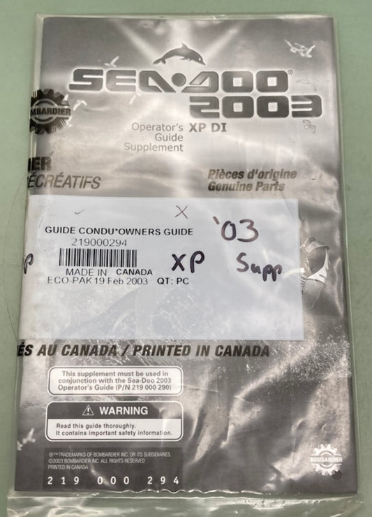 Sea-Doo 219000294 Operator's  Guide Supp.2003 New Genuine