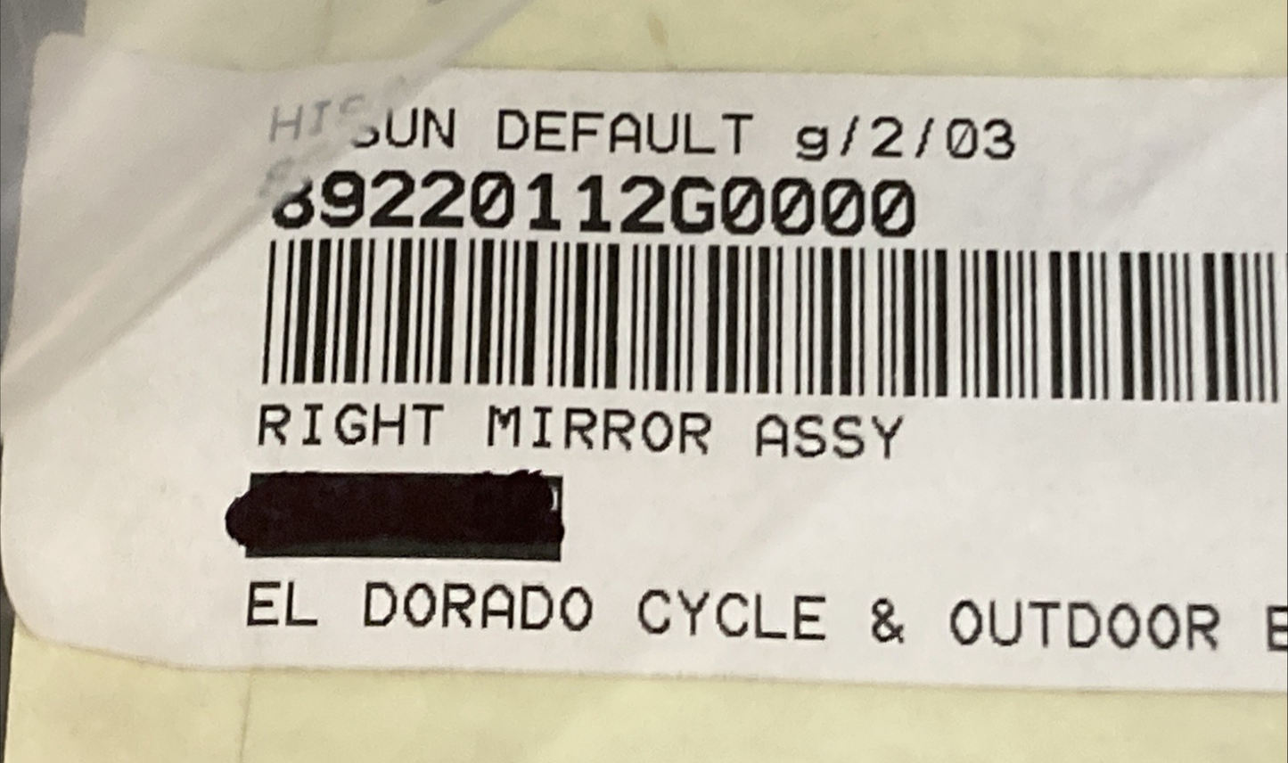 NEW GENUINE HISUN 89220-12G-0000 RIGHT MIRROR ASSY